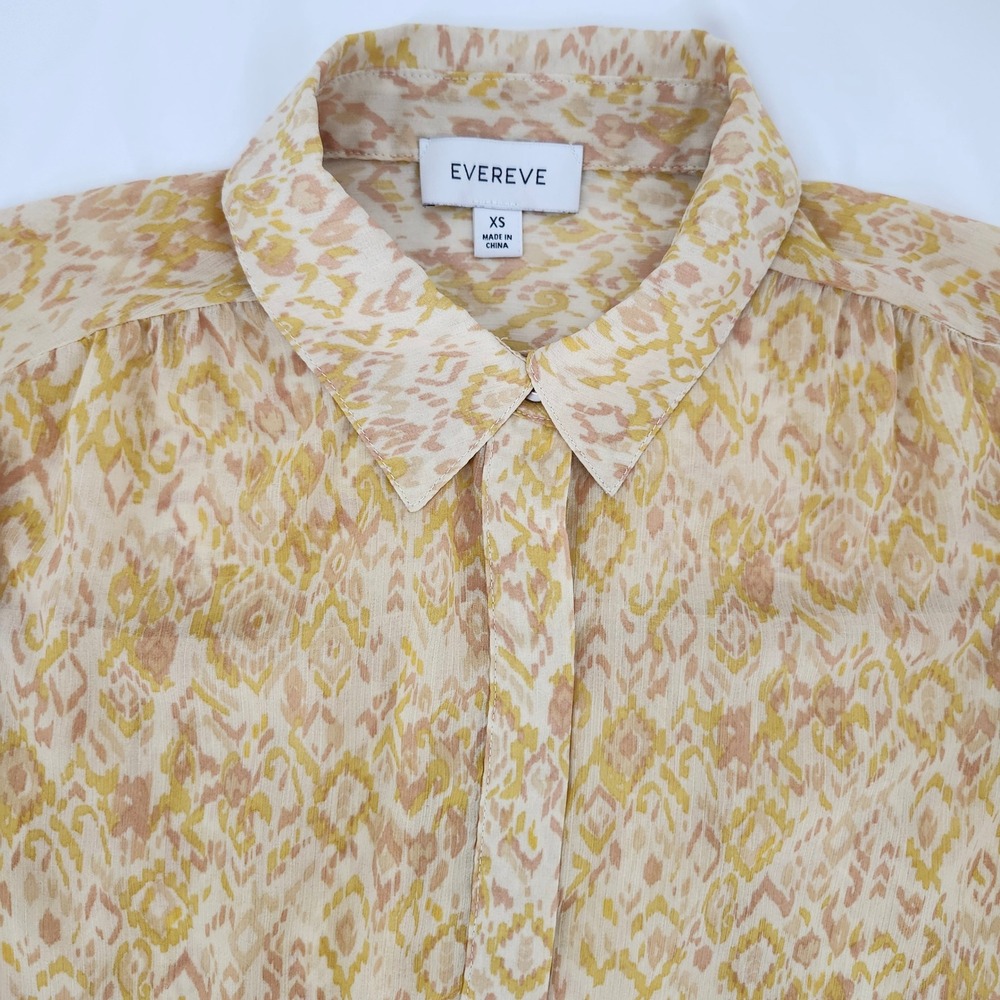 Evereve Womens Earthy Yellow Ikat Chiffon Top Size XS Contemporary Chic Career